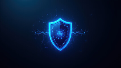 Fototapeta premium Blue shield with cybernetic design representing cybersecurity protection