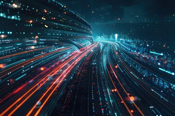 Futuristic Highway Symbolizing Speed and Connectivity with Data Flowing Like Streams of Light