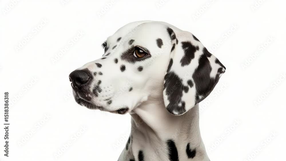 Poster a close-up shot of a dalmatian's face on a white background