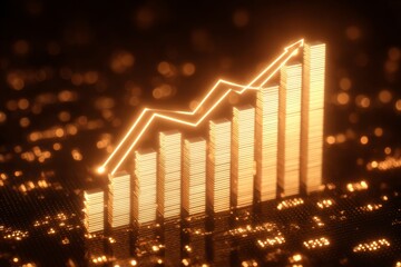 A 3D background of trade, money, economy, and exchange graph showcases a gold stock investment chart for financial business market finance growth and profit or wealth currency banking with a golden