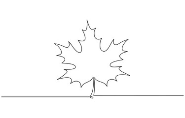 One continuous line drawing of maple leaf. Maple leaf line art in autumn. Contour drawing. Minimalist Autumn leaf continuous one line drawing, Autumn leaf continuous one, A single line drawing .