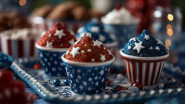 Festive cupcakes with patriotic colors and star decorations