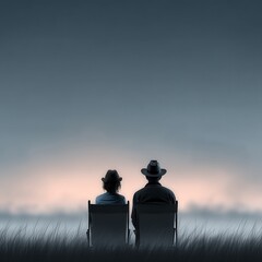 Couple Sitting in Chairs Watching the Dusk Horizon Landscape