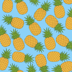 Pineapples on a blue background for summer vibes