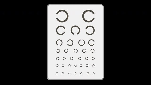Abstract animation showing eye chart vision test with landolt ring symbols on a Transparent Background