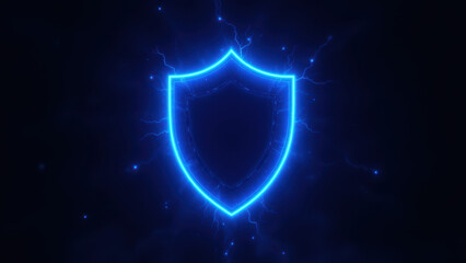 Shield icon with lightning effect, representing cybersecurity.