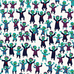 Fototapeta premium Cartoon zombies dancing in graveyard pattern, fun and playful vibe