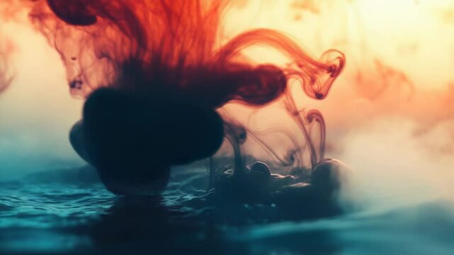 A close-up shot of a liquid substance floating on the surface of water