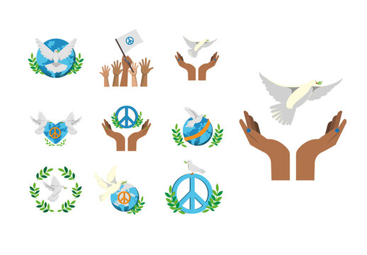 Colorful World Peace Day Celebration Illustrations Set