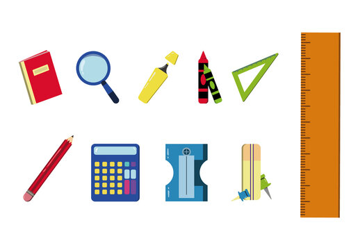 Colorful School Supplies Education Illustrations Set