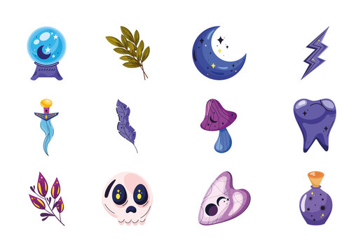Blue And Purple Esoteric Magic Mystical Illustrations Set