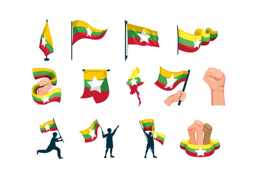 Colorful Myanmar Independence Day Celebration Illustrations Set