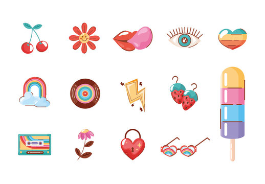 Colorful Retro And Vintage Icons Set