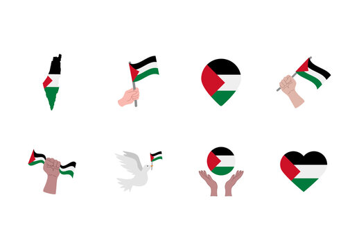 Colorful Save Palestine Freedom Peace Support Illustrations Set