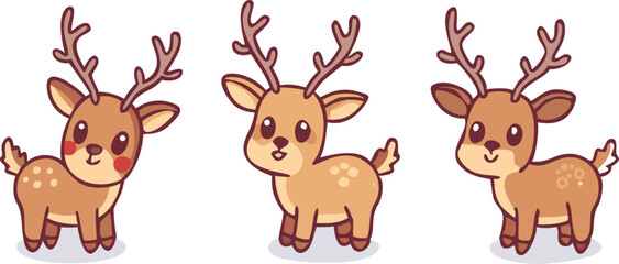 Obraz premium Cute Reindeer, Reindeer Icons, Christmas Reindeer Illustrations, Cartoon Reindeer Set isolated on Transparent Background