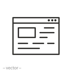 website icon, web browser window, internet page, thin line symbol on white background - editable stroke vector illustration eps 10