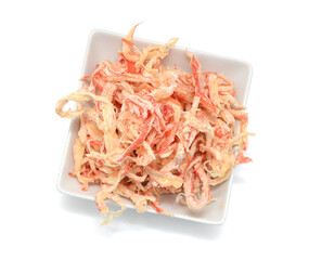 Dried squids on white background