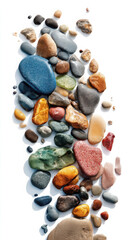 Collection of smooth colorful sea stones on white background