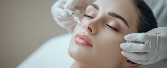 The woman receiving a beauty treatment in a serene cosmetic clinic.