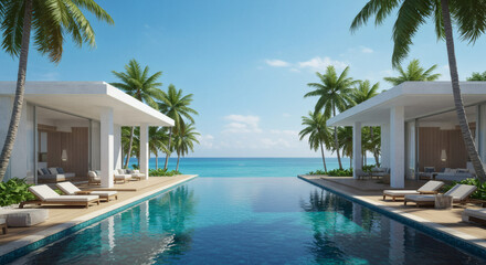 Fototapeta premium Luxury Beachfront Villa with Infinity Pool and Ocean Views