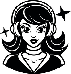 Pop Girl Headphone Vector In Silver Gloss Shallotte on white background