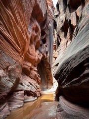 Narrow sandstone walls and dramatic light in Buckskin Gulch, one of the longest slot canyons in the...