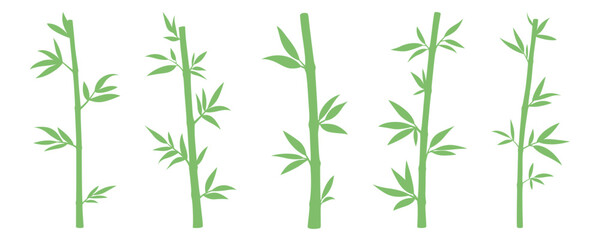 Vector Silhouette Bamboo Stalks with Leaves Set. Asian Tropical Bamboo Plant Vector Illustration. Jungle Nature Decorative Elements for Eco Design, Spa, Zen, Organic Product Packaging, Wallpapers