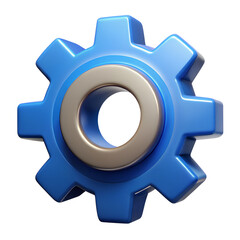 3D render of a blue gear with a silver inner ring on a transparent background