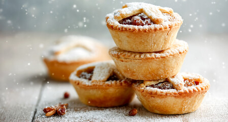 Traditional British Christmas Pastry Dessert Home Baked Mince Pies with Apple Raisins Nuts Filling