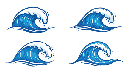 Four Stylized Blue Ocean Waves with Whitecaps
