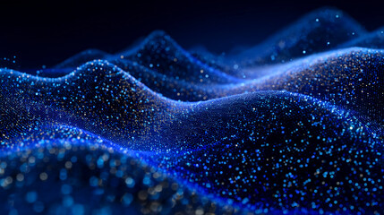 Abstract blue and gold particle wave texture background, creating a dynamic and luxurious feel, perfect for modern designs or technology concepts