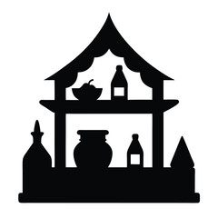 Asian style food stall silhouette icon vector