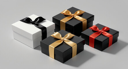 Obraz premium Elegant Trio of Gift Boxes with Contrasting Ribbons