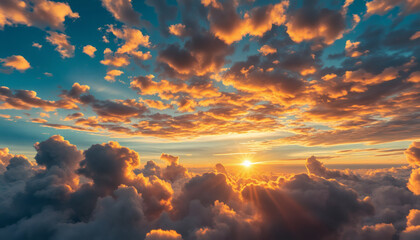 Stunning Aerial View of Sunset over a Sea of Clouds Golden Hour Sky