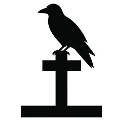 Raven silhouette perched on cross grave