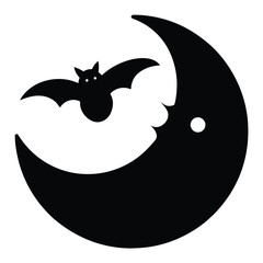 Halloween bat flying near crescent moon silhouette