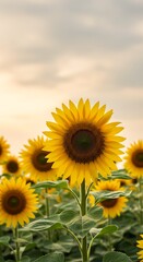 Obraz premium Sunflowers Swaying in Summer Breeze Under Pastel Sky