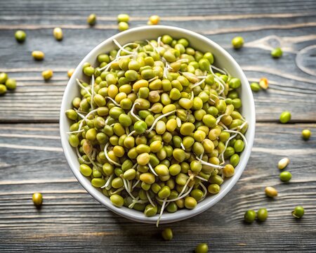 moong sprouts in white bowl top view