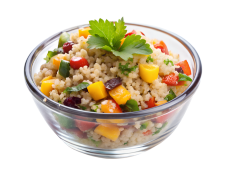 quinoa salad in small glass bowl