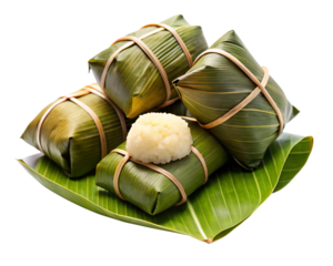 rice balls wrapped in banana leaf
