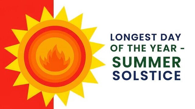 Celebrating the Summer Solstice: Vibrant Graphic Animation Displaying the Longest Day of the Year with Energetic Sun Design on a Red and White Background, Embracing the Warmth of the Seasonal Turn