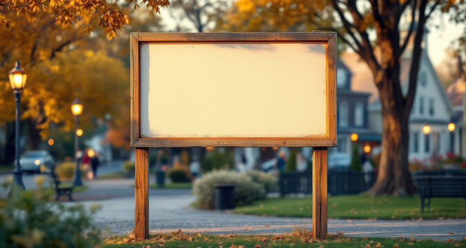 Blank Wooden Sign in Autumnal Park Setting