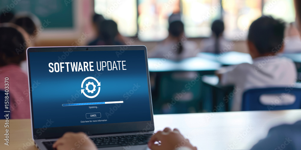 Poster software update on computer for brisk version of device software upgrade