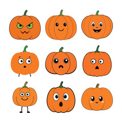 Naklejka premium Flat Style Halloween Pumpkin Clipart Set 1 – Classic Expressions Illustration Artwork