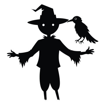 recommend clip art: Scarecrow silhouette with crow halloween design