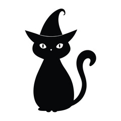 Adorable black cat wearing witch hat halloween