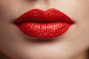 Closeup Lips adorned with vivid red lipstick showcasing texture