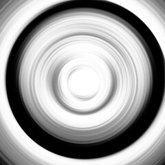 Black and white radial motion effect. Abstract rounded background. Grayscale curves and sphere.