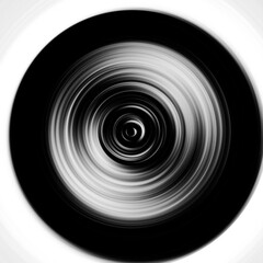 Black and white radial motion effect. Abstract rounded background. Grayscale curves and sphere.