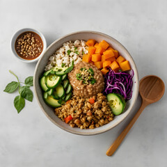 Healthy Buddha Bowl with Tofu and Fresh Vegetables